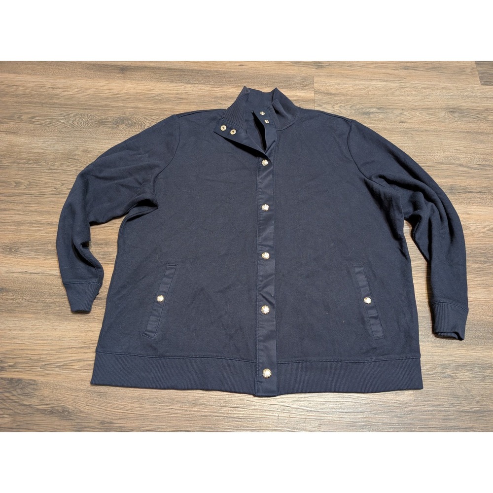 Lauren Ralph Lauren Navy‎ Blue Cotton Snap Front Cardigan Sweater Jacket 2X Gold